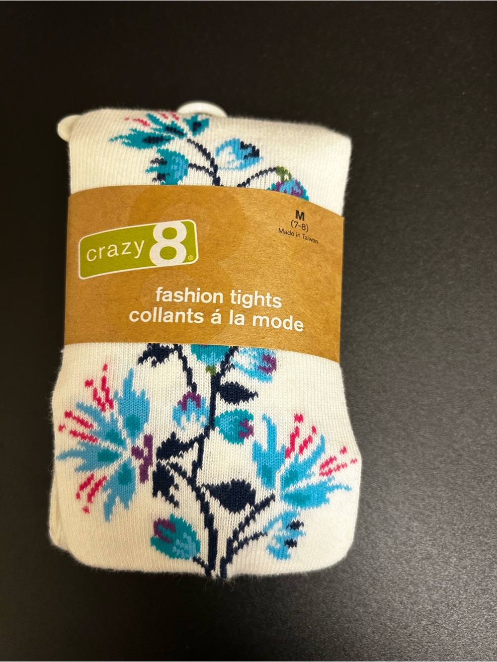Crazy 8 White Floral Fashion Tights with Blue Accents